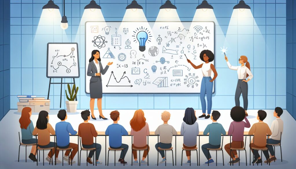 Presentation with audience and scientific visuals